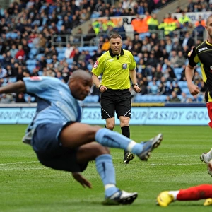 Referee Mark Halsey Focuses on the Action: Coventry City vs. Watford, Championship Football Match at Ricoh Arena (02-05-2010)