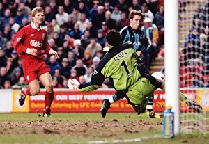 History Prints: 90s Rivalry: Darren Huckerby Scores the Stunner Past David James - Liverpool vs