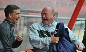 Images Dated 31st July 2012: Andy Thorn: Coventry City Manager Cracks Up Wrexham with a Funny Joke During Pre-Season Friendly