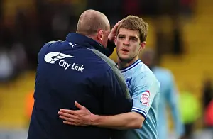 Andy Thorn and Martin Cranie: Coventry City's Jubilant Moment after Securing Victory over Watford (17-03-2012)