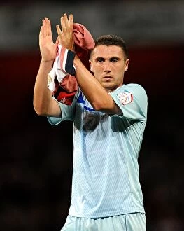 Images Dated 26th September 2012: Callum Ball Honors Coventry City Fans After Shocking Arsenal Cup Upset