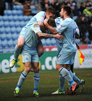 Images Dated 2013 April: Carl Baker Scores Opening Goal for Coventry City Against Brentford at Ricoh Arena