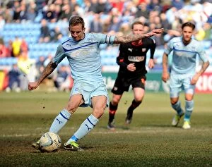 Images Dated 6th April 2013: Carl Baker Scores Opening Penalty for Coventry City against Brentford at Ricoh Arena