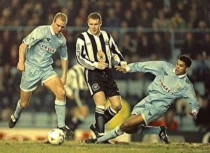 Images Dated 14th January 1996: Clash at the Coventry Stadium: Steve Watson vs. David Busst and Marcus Hall (Coventry vs. Newcastle)