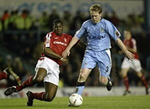 Images Dated 6th April 2005: Clash at Highfield Road: Coventry City vs. Nottingham Forest - Steve Staunton vs