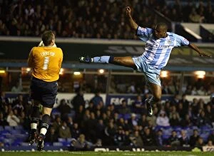 Images Dated 3rd November 2008: Clinton Morrison vs Maik Taylor: Intense Moment in Coventry City's Championship Clash at St