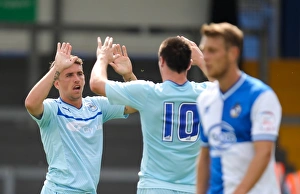 Prints of Coventry Citys Cody McDonald is congratulated on scoring Season 2012-13 Prints: Cody McDonald Scores the Opener for Coventry City against Bristol Rovers