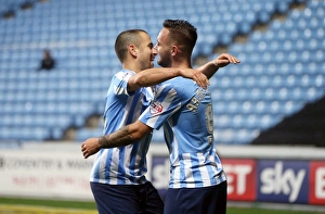 Images Dated 2015 November: Coventry City: Armstrong and Cole Celebrate Historic Third Goal Against Barnsley (Sky Bet League One)