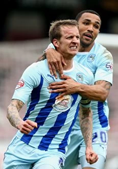 Sky Bet League One : Coventry City v Milton Keynes Dons : Sixfields Stadium : 05-04-2014 Collection: Coventry City: Baker and Wilson Celebrate Goal Against Milton Keynes Dons in Sky Bet League One