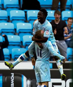 Coventry City FC: Bigirimana and McSheffrey Celebrate Opening Goal Against Portsmouth (Npower Championship, 24-03-2012, Ricoh Arena)