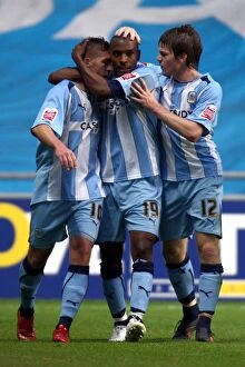Images Dated 13th August 2008: Coventry City FC: Clinton Morrison's Triumphant Carling Cup Celebration with Freddy Eastwood
