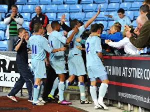 Coventry City FC: Lukas Jutkiewicz Scores Second Goal, Celebrates with Fans and Team (27-09-2011 vs Blackpool, Ricoh Arena)