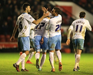 Images Dated 2015 January: Coventry City FC: Marcus Tudgay and Conor Thomas Celebrate Second Goal Against Walsall in FA Cup Third Round