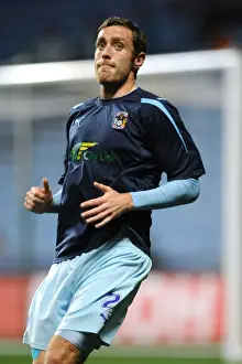 Images Dated 27th September 2011: Coventry City FC: Richard Keogh in Pre-Match Warm-Up at Ricoh Arena vs Blackpool (Npower Championship)