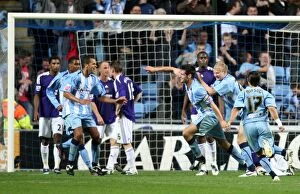 Images Dated 26th August 2008: Coventry City FC vs Newcastle United: Scott Dann Scores the Equalizer in Carling Cup Second Round