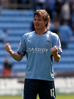 Images Dated 2009 August: Coventry City FC's Aron Gunnarsson Celebrates Championship Victory over Ipswich Town (09-08-2009)