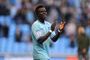 Images Dated 10th September 2011: Coventry City FC's Gael Bigirimana Celebrates Championship Victory Over Derby County (10-09-2011)