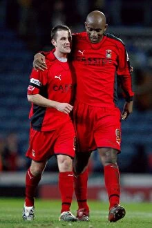 05-01-2008 v Blackburn Rovers Collection: Coventry City Football Club: Michael Doyle and Dele Adebola Celebrate FA Cup Upset Against