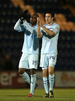 Colchester United v Coventry City : Weston Homes Community Stadium : 20-11-2012 Collection: Coventry City Football Club: Richard Wood and William Edjenguele Celebrate Npower League One Win