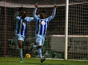 Images Dated 2014 February: Coventry City: Franck Moussa and Chuba Akpom Celebrate Opening Goal vs
