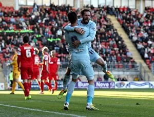 Sky Bet League Championship - Leyton Orient v Coventry City - Matchroom Stadium Collection: Coventry City: Jim O'Brien and Gary Madine Celebrate Goal in Sky Bet League Championship Match