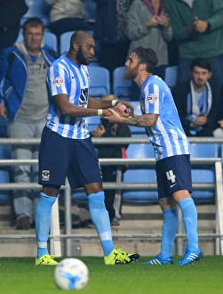 Football Full Length Celebration Prints: Coventry City: Johnson and Vincelot Celebrate First Goal Against Southend United (Sky Bet League One)