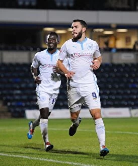 Johnstone's Paint Trophy - Southern Section - Second Round - Yeovil Town v Coventry City - Huish Park Collection: Coventry City: McQuoid and Coulibaly Celebrate Opening Goal in Johnstones Paint Trophy Match vs