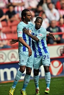 Sky Bet League One : Sheffield United v Coventry City : Bramall Lane : 03-05-2014 Collection: Coventry City: Nathan Delfouneso and Mark Marshall Celebrate First Goal Against Sheffield United