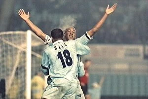 Coventry City v Blackburn Rovers Collection: Coventry City vs. Blackburn Rovers: Dion Dublin's Euphoric Goal Celebration with Marcus Hall