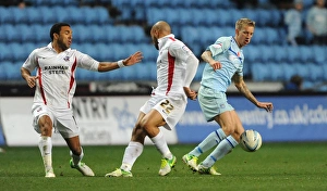 Images Dated 2012 November: Coventry City vs Scunthorpe United: Baker Outmuscles Hawley for the Ball in Npower League One Clash at Ricoh Arena