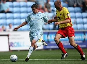 Images Dated 20th August 2011: Coventry City vs. Watford: Clash between Lukas Jutkiewicz and Martin Taylor in the Npower