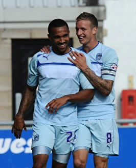 Images Dated 2013 September: Coventry City: Wilson and Baker Celebrate Double Strike vs Colchester United (Sky Bet Football League One)