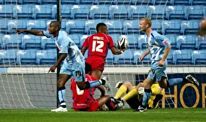 Images Dated 2008 August: Coventry City's Clinton Morrison Celebrates First Goal Against Aldershot Town in Carling Cup Round 1 (2008)