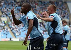 Images Dated 2009 August: Coventry City's Clinton Morrison Celebrates Goal in Coca-Cola Championship Match vs Ipswich Town at Ricoh Arena