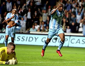 Coventry City's Clinton Morrison Celebrates Goal Against Newcastle United in Carling Cup Second Round at Ricoh Arena