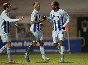 Images Dated 2014 March: Coventry City's Delfouneso and Wilson: Celebrating Winning Goals Against Walsall in Sky Bet League One