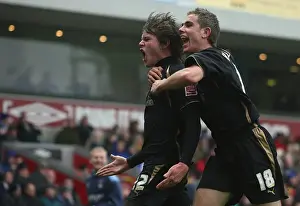 Images Dated 2009 February: Coventry City's Double Celebration: Aron Gunnarsson Scores Second Goal vs