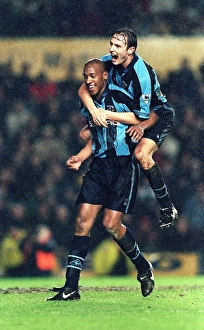 Images Dated 2012: Coventry City's Double Victory: Noel Whelan and Dion Dublin Celebrate 3-2 FA Premiership Win Over Manchester United