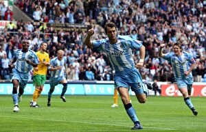 Images Dated 9th August 2008: Coventry City's Elliot Ward Celebrates Penalty Goal Against Norwich City in Coca-Cola Football