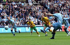Coventry City's Elliot Ward Scores Penalty at Ricoh Arena vs Norwich City (Coca-Cola Football Championship, 09-08-2008)