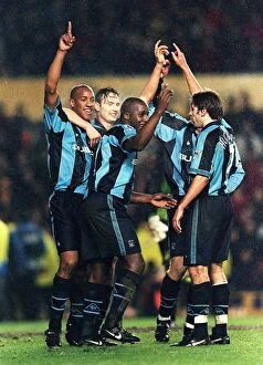 FA Carling Premiership - Coventry City v Manchester United 28-12-1997 Collection: Coventry City's Euphoric Equalizer: A 3-2 Victory Over Manchester United