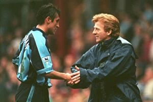 Images Dated 14th February 1998: Coventry City's FA Cup Shock: Victor Moldovan and Gordon Strachan Celebrate Over Aston Villa