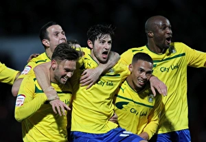 Doncaster Rovers V Coventry City : Keepmoat Stadium : 15-12-2012 Prints: Coventry City's Fourth Goal Blitz: Adam Barton and Teammates Celebrate at Doncaster Rovers