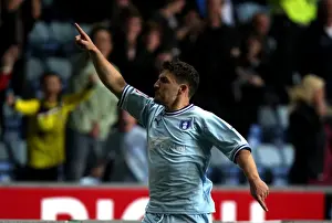 Images Dated 27th September 2011: Coventry City's Gary Deegan Celebrates Second Goal Against Blackpool in Championship Match (September 27)