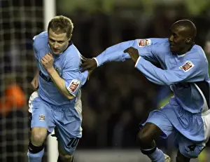 Coventry City's Gary McSheffrey and Lloyd Dyer Celebrate Penalty Goal Against Nottingham Forest in Coca-Cola Championship (06-04-2005)