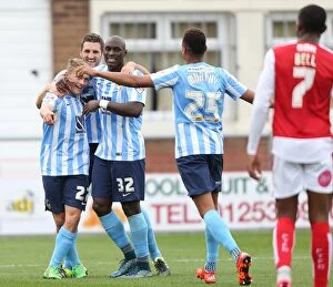 Images Dated 10th October 2015: Coventry City's George Thomas: Rejoicing in an Own Goal and Fleetwood Town's Disappointment