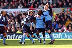 Images Dated 7th February 2004: Coventry City's Glorious Goal: Suffo's Stunner with Whing and Gudjonsson vs