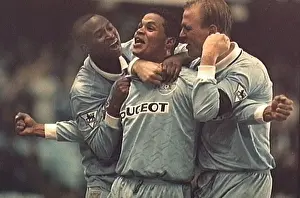 Coventry City's John Salako Celebrates Goal Against Blackburn Rovers in Champions League Match