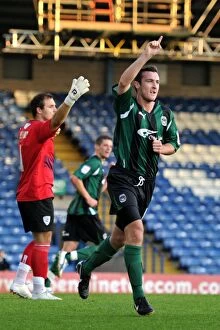 Images Dated 9th August 2011: Coventry City's Roy O'Donovan: Celebrating the Carling Cup Upset Against Bury (09-08-2011)
