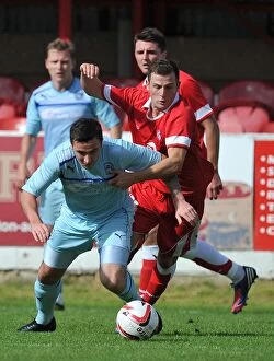 Pre Season Friendly - Accrington Stanley v Coventry City - Crown Ground Collection: Coventry City's Roy O'Donovan Fouled in Pre-Season Friendly Against Accrington Stanley